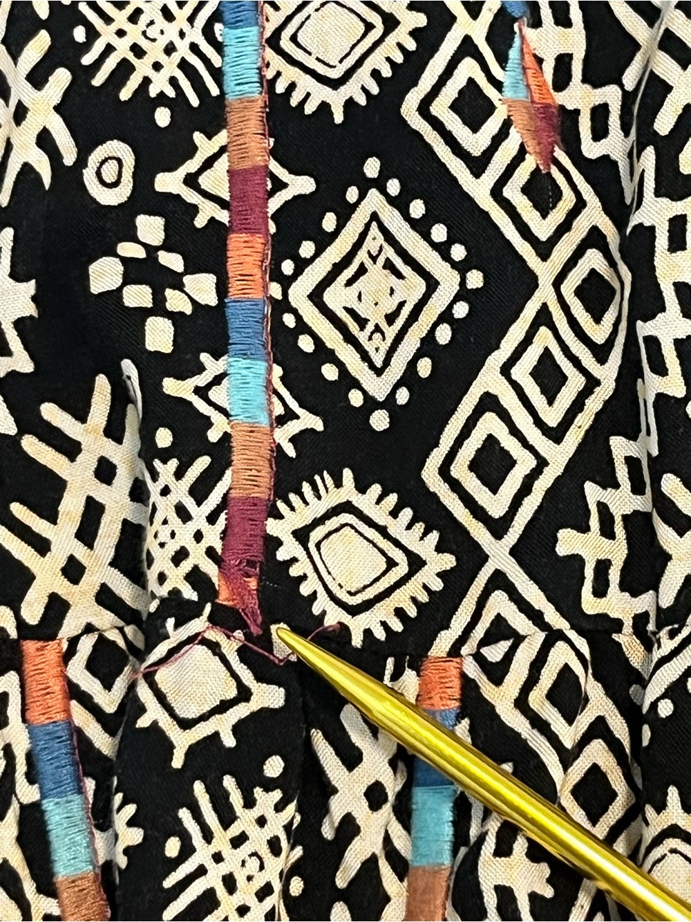 Savanna Jane Small Black Popover Geometric Peasant Blouse Top Colorful Casual - Picture 13 of 13